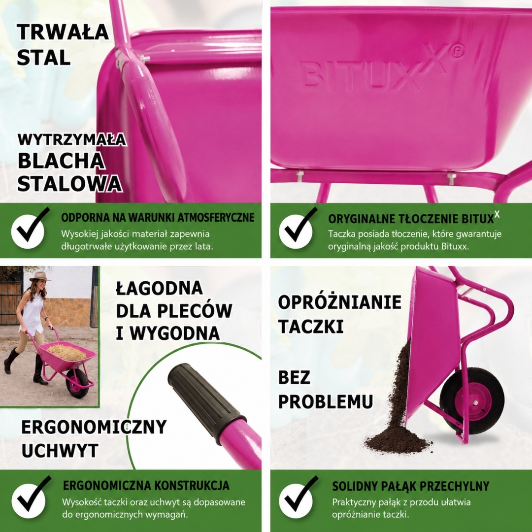 Zahradní kolečko Vozík 100l s nafukovacím kolem RŮŽOVÉ do 250kg Pozinkované MS20004taczka